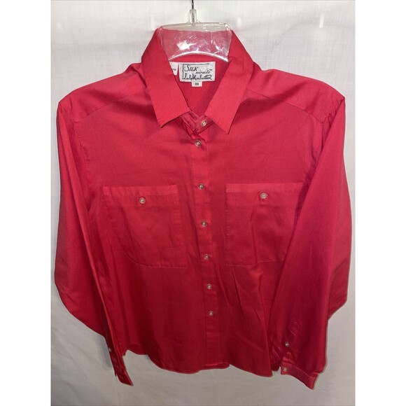 Silk Miracle Dress Shirt Women’s Size 10 Red Silk Blend Button Up Long Sleeve - Picture 1 of 12